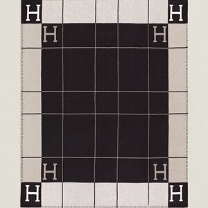 Hermes Avalon Blanket Black and Gray H Logo Blanket